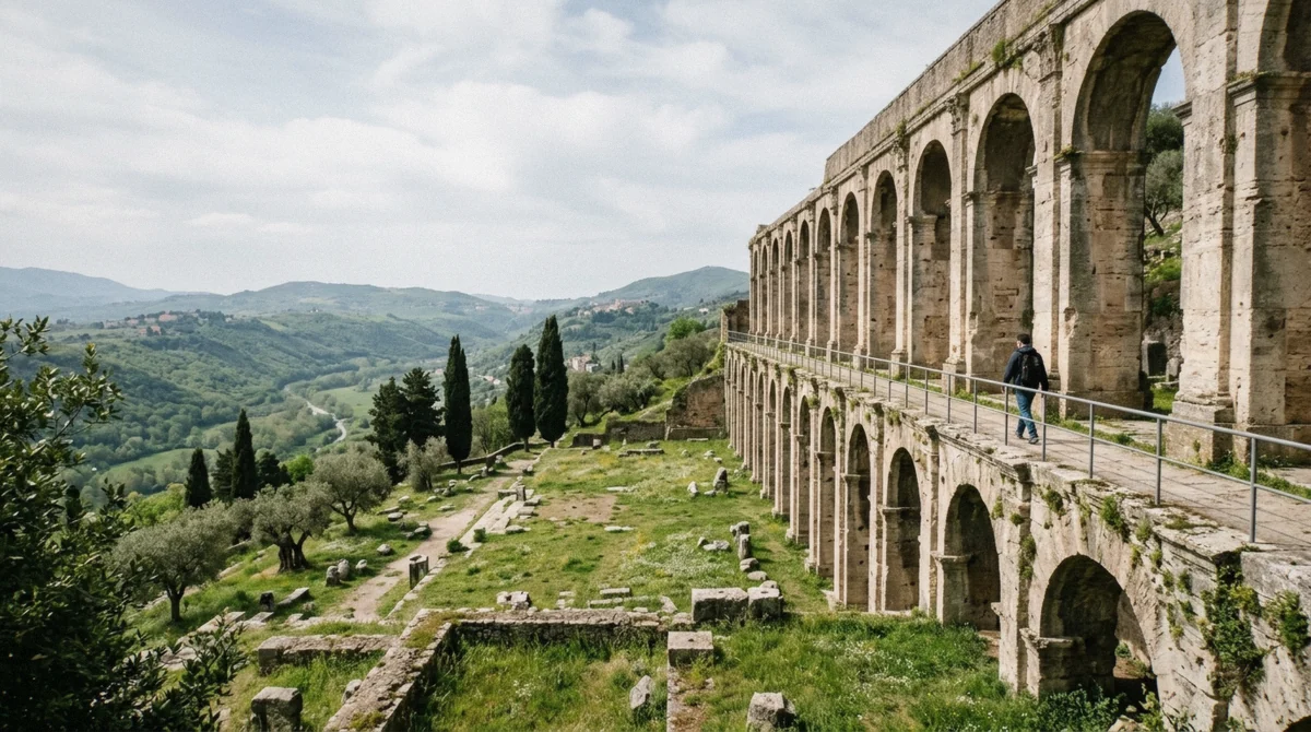 The arcaded terraces of the Santuario di Ercole Vincitore in Tivoli on a day trip from Rome