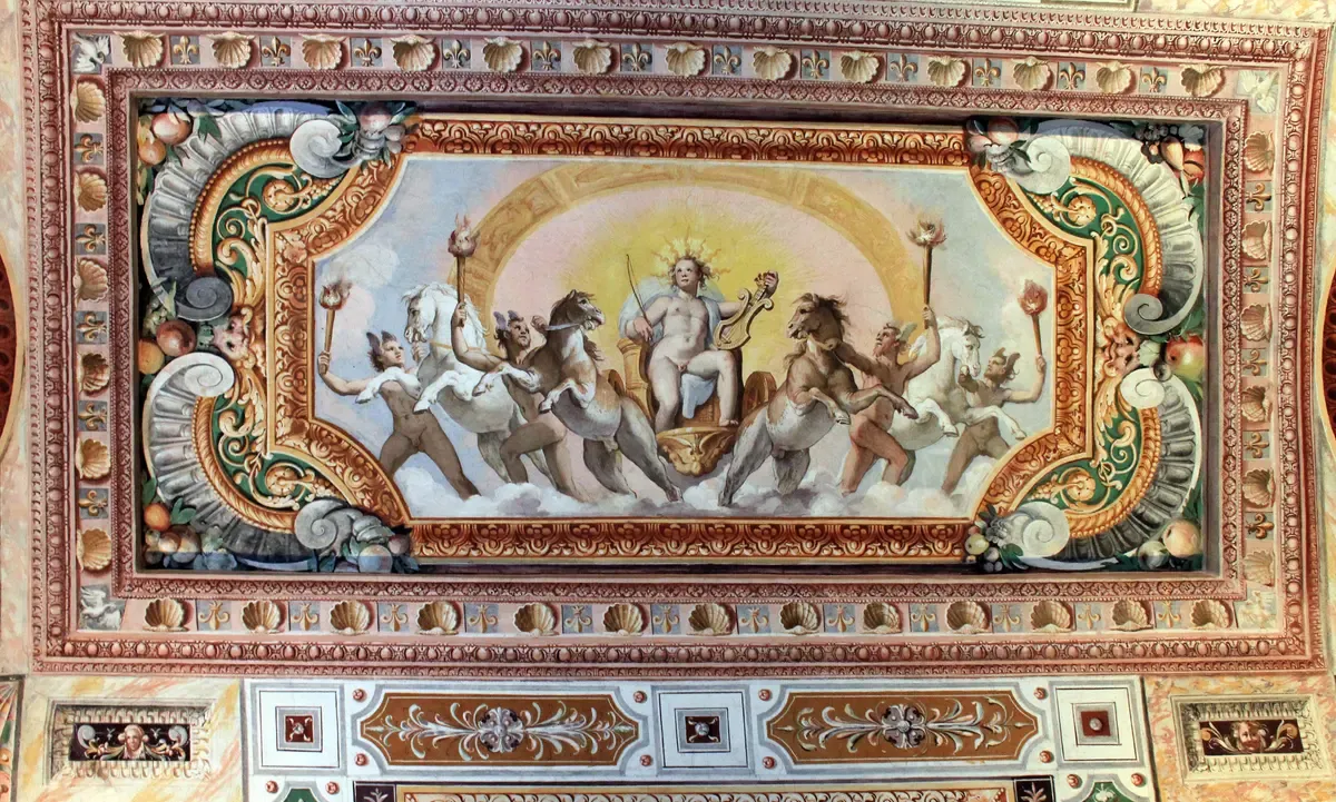 The frescoed Room of Apollo inside Villa d'Este on a Tivoli day trip from Rome